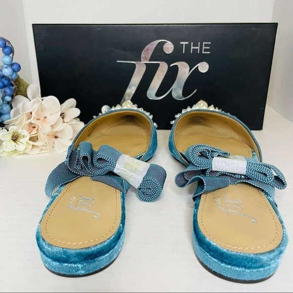 The Fix Women's Porter Pointed Toe Ankle Wrap Flat Slide Pearls Sea Gree… - Picture 4 of 7